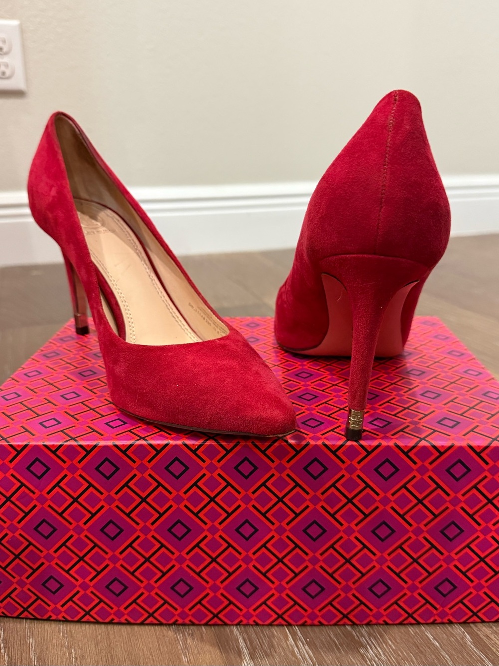 Tory Burch Red Suede Pointed Toe Stiletto Pumps